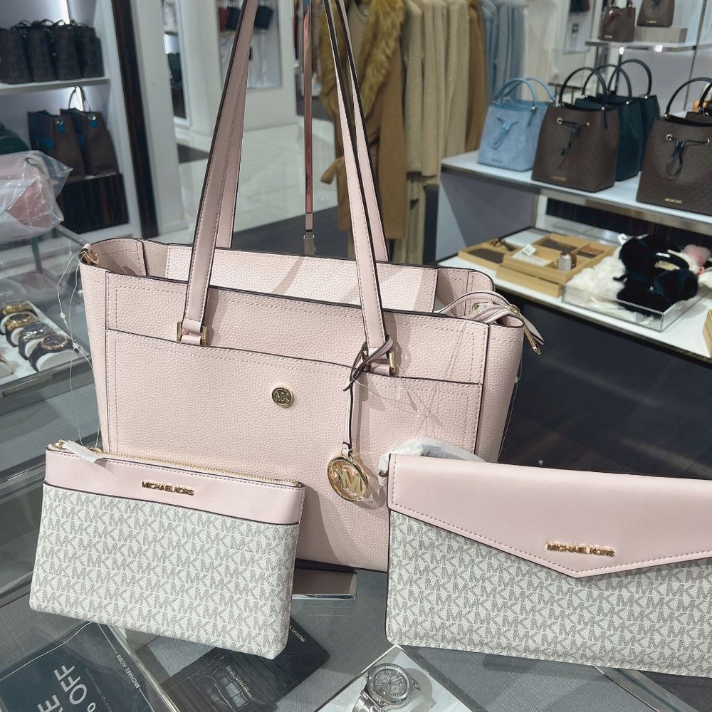 Michael Kors Maisie Large Pebbled Leather 3-in-1 Tote Bag Powder Blush - Picture 1 of 8
